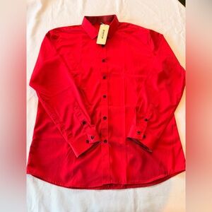 NWT Jemitop Men’s Red Glossy Long Sleeve Button Down Shirt Size Large